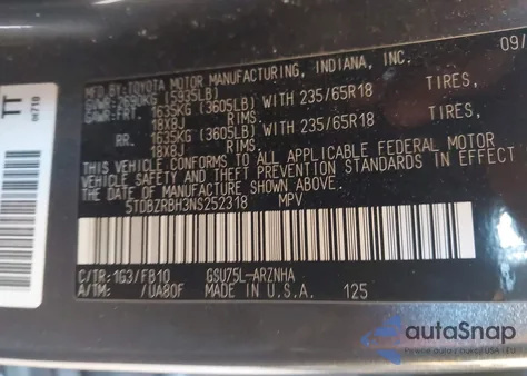 2022 Toyota Highlander Le из США, поврежденный, VIN 5TDBZRBH3NS252318